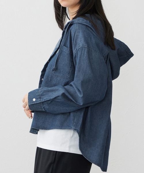 ブラウス シャツ SOMETHING フーデットデニムシャツ レディース