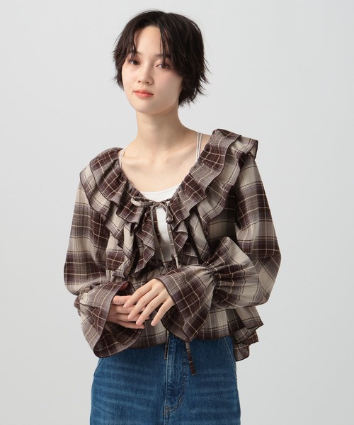 BAYFLOW（ベイフロー） ブラウス シャツ 楊柳シアーチェックブラウス