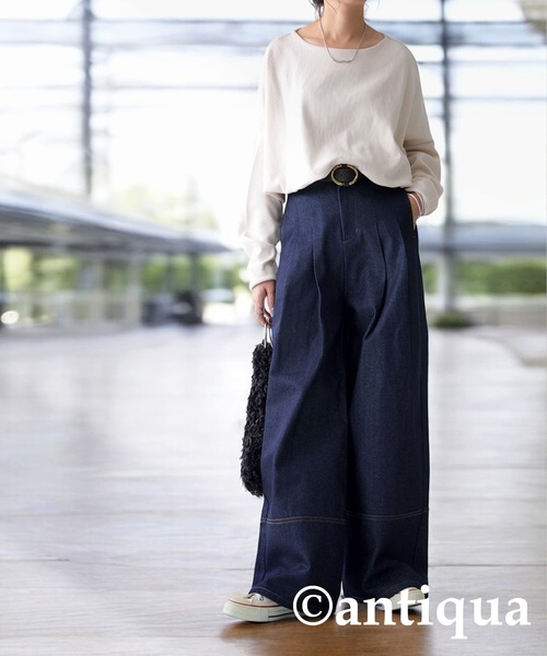 「antiqua」 デニムパンツ P インディゴブルー レディース_画像3