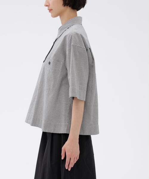 MHL.（エムエイチエル） ブラウス シャツ 半袖 TINY GINGHAM COTTON