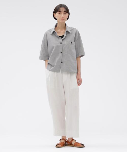 MHL.（エムエイチエル） ブラウス シャツ 半袖 TINY GINGHAM COTTON