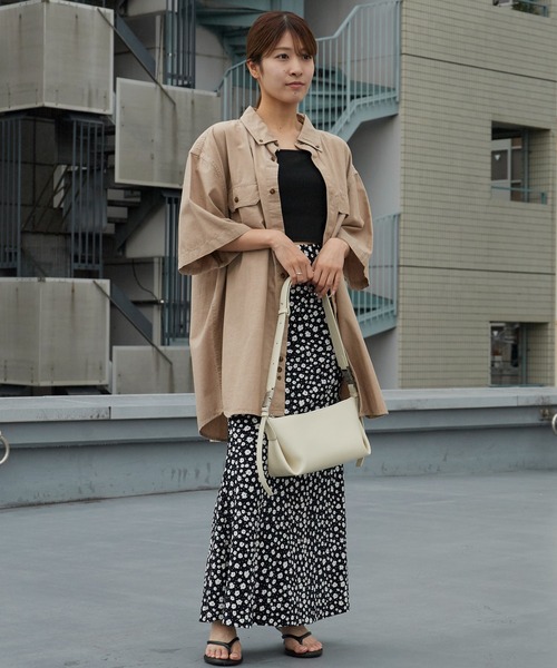 morphose ロングスカート春プリント Chick ロング スカート 夏 Small Flower Pattern Fine Pleats Straight