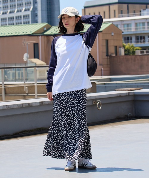 morphose ロングスカート春プリント Chick ロング スカート 夏 Small Flower Pattern Fine Pleats Straight