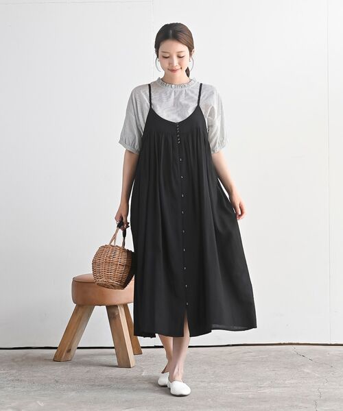 【ADORE】麻レーヨンストレッチワンピース　ウエストリボン　半袖　38 ADORE】麻レーヨンストレッチワンピース ウエストリボン 半袖 38