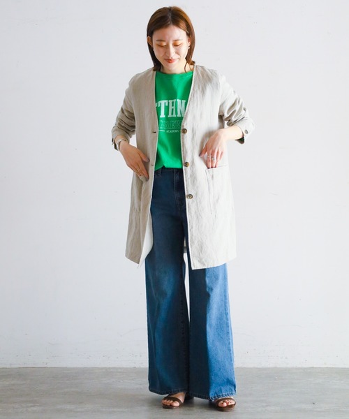 NOMBR IMPAIR ベージュ コート NOMBRE IMPAIR コート アウター フレンチリネン Vカラーコート