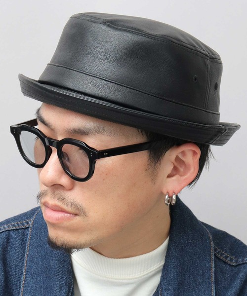 Ruben 帽子 ハット フェイクレザー ポークパイハット メンズ