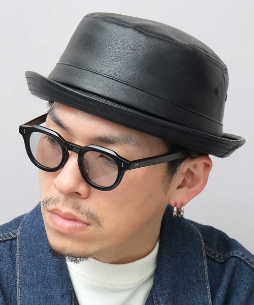 Ruben 帽子 ハット フェイクレザー ポークパイハット メンズ