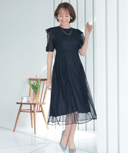 ドットパーティードレスパーティーお呼ばれ 結婚式・お呼ばれ対応 | ティアード切替えワンピースドレス