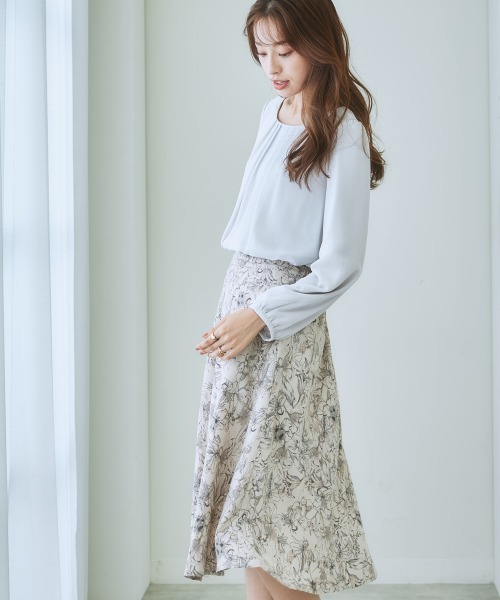 7days Life Styling スカートスーツ 花柄プリントフレアスカート