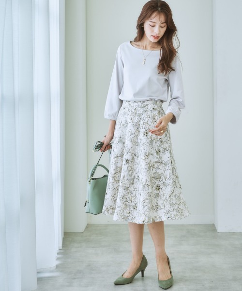 7days Life Styling スカートスーツ 花柄プリントフレアスカート