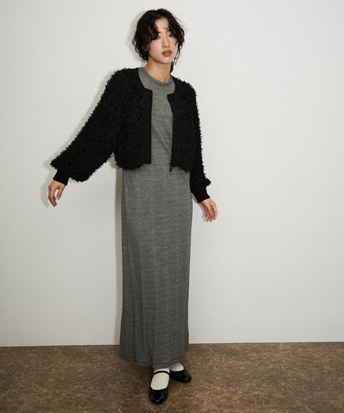 ADAM ET ROPE' フリンジニットブルゾン ADAM ET ROPE'（アダムエロペ） カーディガン フリンジニットブルゾン