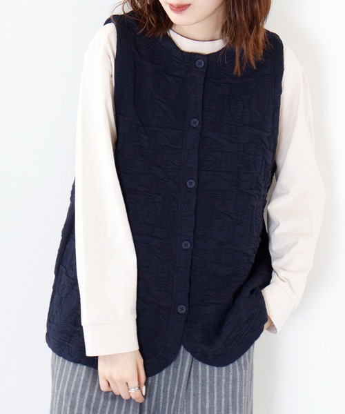 ベスト ジレ EMAGO ふくれジャガードベスト レディース Emago ベスト ジレ EMAGO ふくれジャガードベスト レディース