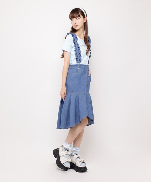 MAMCデニムサスペンダー付きスカート MAMC ヴィンテージ風 デニム サスペンダー ワンピース プリーツ