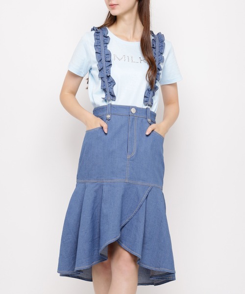 美品AND Maryブラックデニムサスペンダースカート スカート サスペンダー デニム[品番：AMLW0002833]｜AMELY