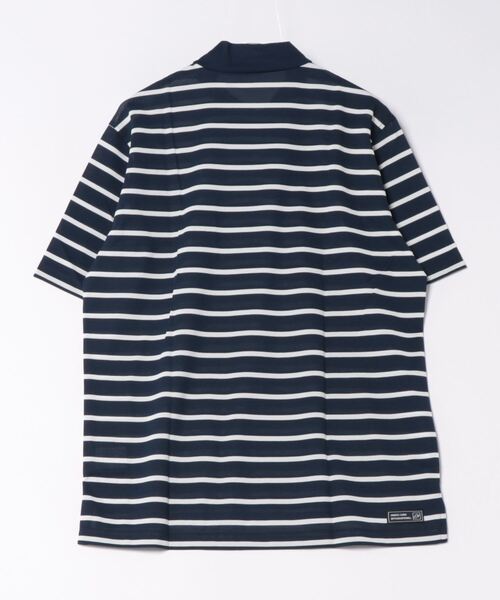ZOY ゾーイ先染めネイビー×ホワイトボーダーモックネックシャツ ZOY tシャツ MENS 先染めボーダー 半袖モックネック メンズ