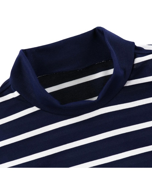 ZOY ゾーイ先染めネイビー×ホワイトボーダーモックネックシャツ ZOY tシャツ MENS 先染めボーダー 半袖モックネック メンズ
