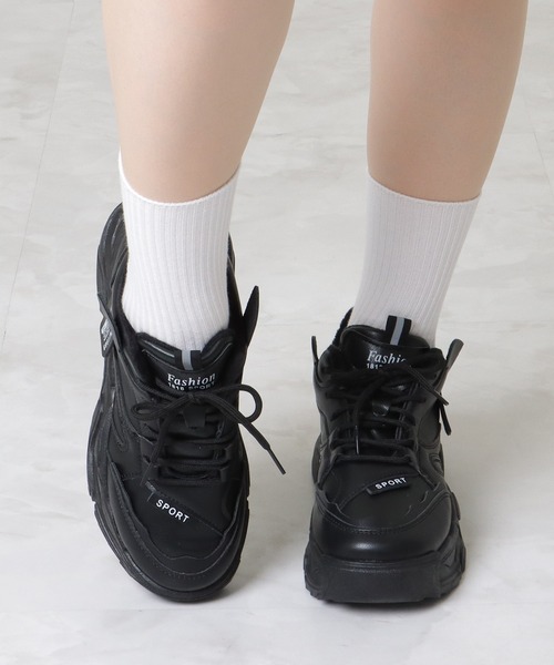 インナーボア 厚底シューズ 2color Lace Ladies スニーカー 凹凸 ソール タグ付き 厚底 インナー