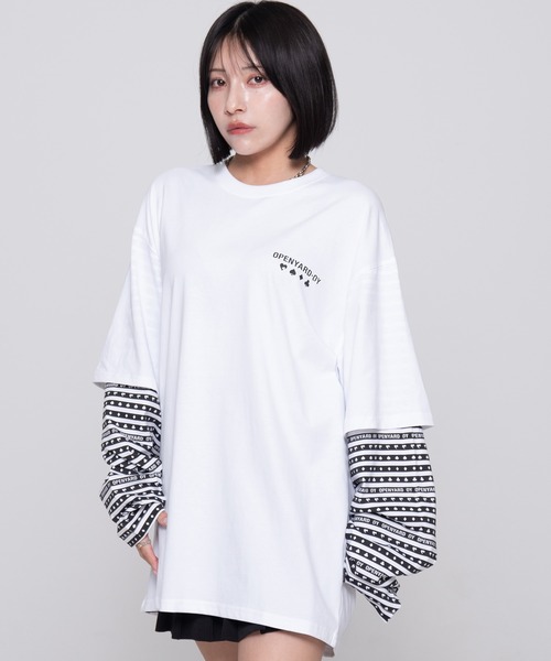 tシャツ 「OY/オーワイ」 TRUMP STRIPE LAYERED LONG SLEEVE/トランプ ストライプ レイヤード ロングスリーブ レデ