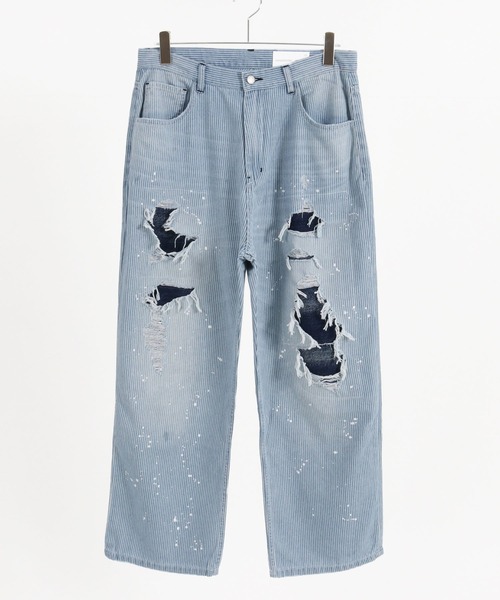 ADAMPATEK アダムパテック クラッシュルーズ・ヒッコリーデニムパンツ