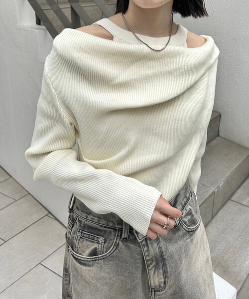 mystic ニット セーター 「8色展開」オフショルリブニット