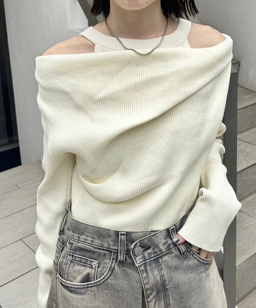 mystic ニット セーター 「8色展開」オフショルリブニット