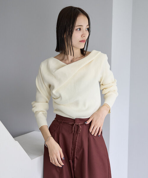 mystic オフショルリブニット mystic ニット セーター 「8色展開」オフショルリブニット