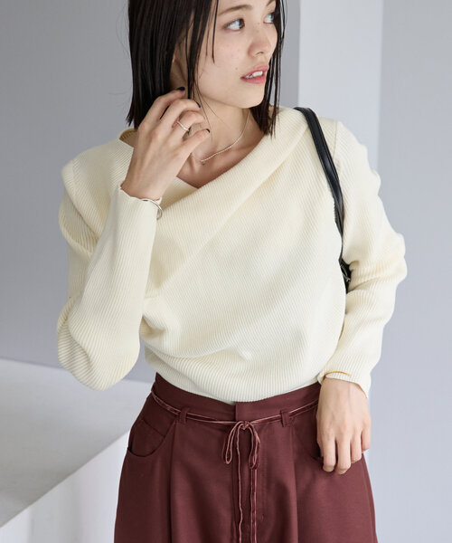 mystic ニット セーター 「8色展開」オフショルリブニット