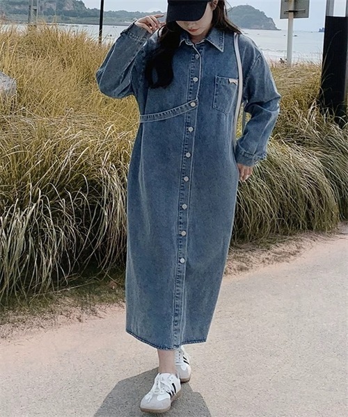 FREE STYLISTS シャツワンピース デニムロングシャツワンピース