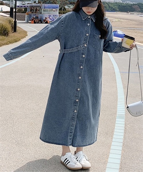 FREE STYLISTS シャツワンピース デニムロングシャツワンピース