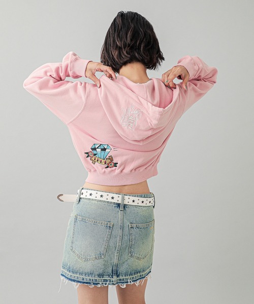 X-girl パーカー TATTOO COMPACT ZIP UP HOODIE レディース