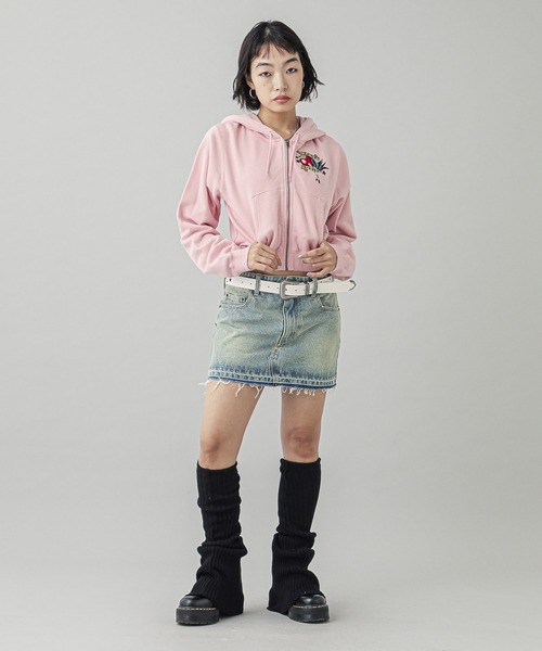 X-girl デニムパーカー X-girl（エックスガール）の「COMPACT L/S HOODIE（パーカー