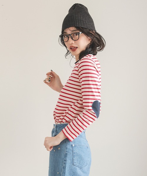 DONOBAN tシャツ ハートネックボーダートップス レディース