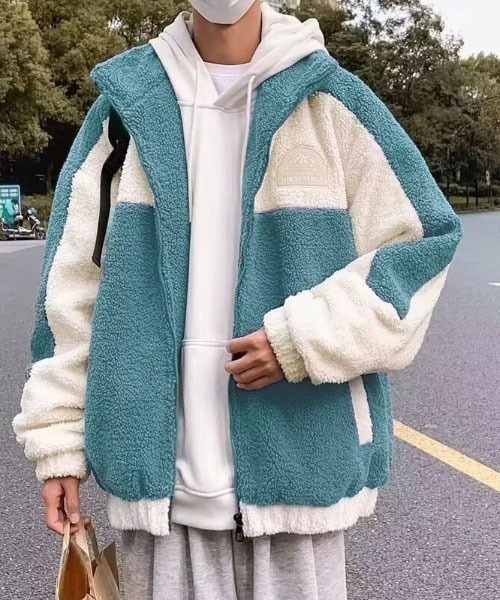 link lot ブルゾン アウター 配色切り替えワッペン付きボアフリース