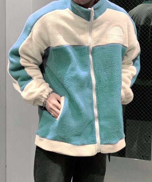 link lot ブルゾン アウター 配色切り替えワッペン付きボアフリース
