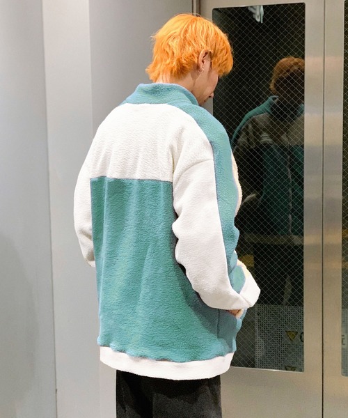 link lot ブルゾン アウター 配色切り替えワッペン付きボアフリース