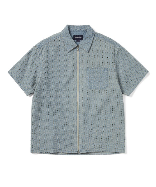 thisisneverthat シャツ Damaged Denim Zip S/S Shirt メンズ