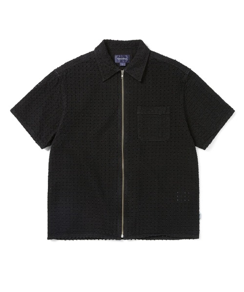 thisisneverthat シャツ Damaged Denim Zip S/S Shirt メンズ