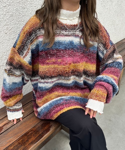 「nemne store」 ニットカーディガン MEDIUM ボルドー レディース_画像3