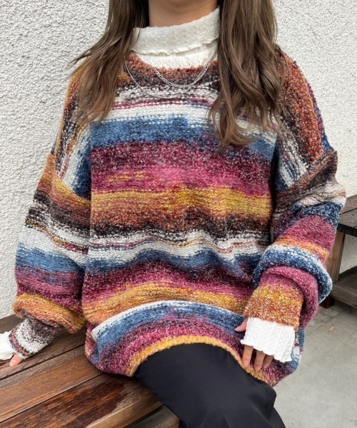 「nemne store」 ニットカーディガン MEDIUM ボルドー レディース_画像4