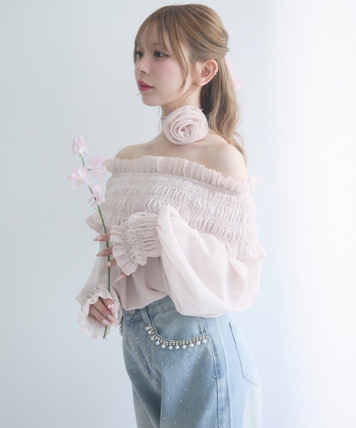 TITTY＆CO. ブラウス シャツ シャーリングフリルオフショル