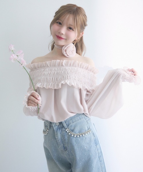 ブラウス シャツ 「セットアップ対応」シャーリングショルダーフリルヘムブラウス レディース シャーリングショルダーフリルヘムブラウス | Rlab store