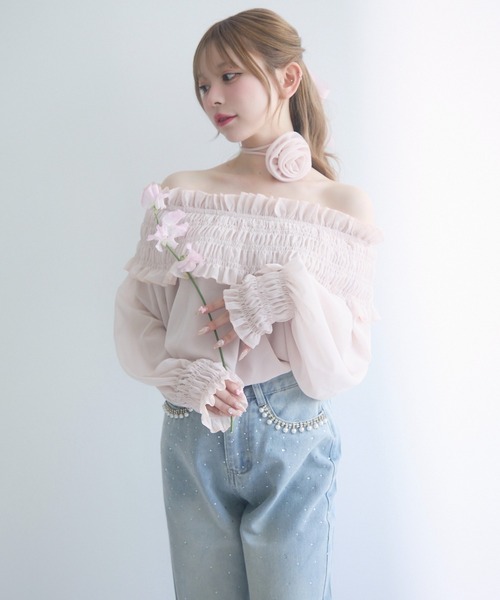 ブラウス シャツ オフショルシャーリングチュニック レディース archives ブラウス シャツ 「25ss」シャーリングオフショル