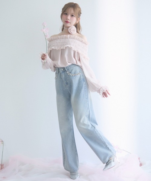 lilLilly オフショルフリルトップス lilLilly フリルオフショルリブトップス