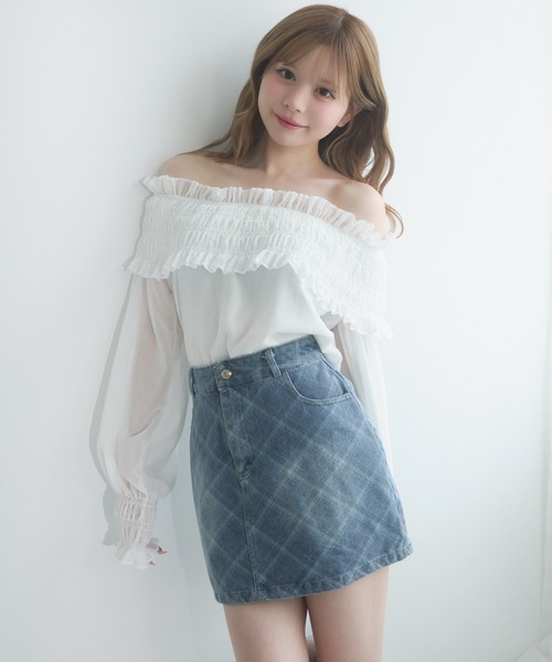 ブラウス シャツ シャーリングフリルオフショルブラウス レディース TITTY＆CO. ブラウス シャツ シャーリングフリルオフショル