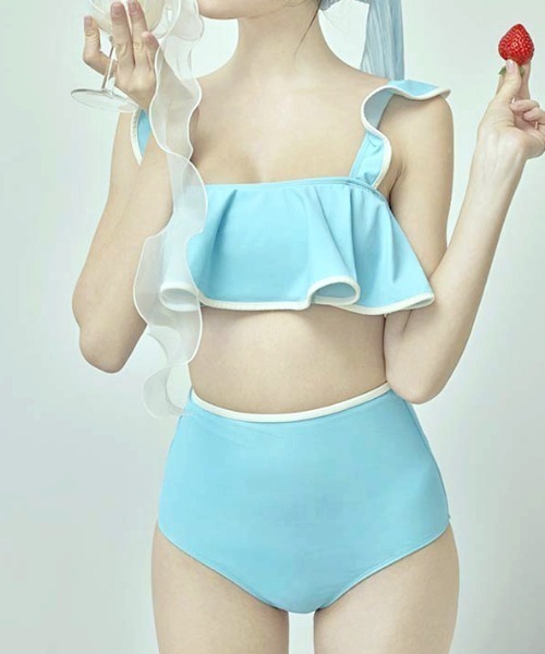 ハイウエスト ビキニ 水着 フリル 夏 可愛い レディース TeddyShop 水着 レディース水着 レトロ小花柄ビスチェ風ハイ