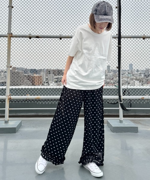 SOLLON. パンツ シャイニードット裾フリルパンツ レディース