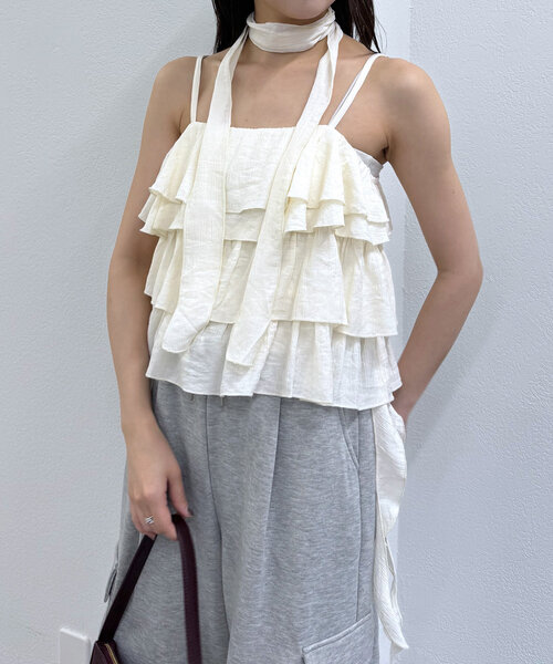 ⭐︎ ミィ♡クローゼット⭐︎マイラン美品 キャミソール フリル ブラウスシャツ M-LINE ブラウス シャツ 「mline」チョーカー付き フリルキャミ