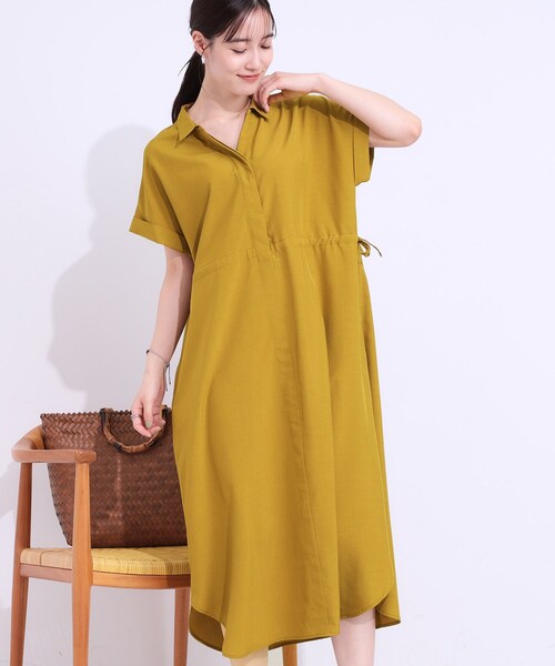 L'ESSAGE ブラウン 半袖シャツワンピース　麻 BRICK HOUSE by TOKYO SHIRT ブラウス シャツ シャツワンピース