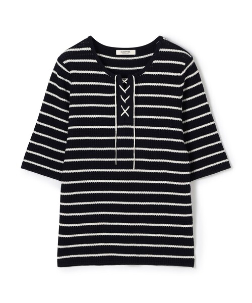 MACPHEE（マカフィー） ニット セーター マリンボーダー レースアップ