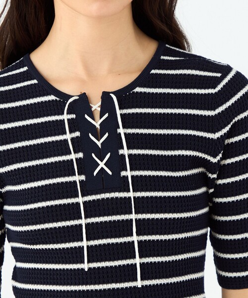MACPHEE - 美品✨MACPHEE マカフィー ストライプボーダーニット マリンボタン S MACPHEE（マカフィー） ニット セーター マリンボーダー レースアップ